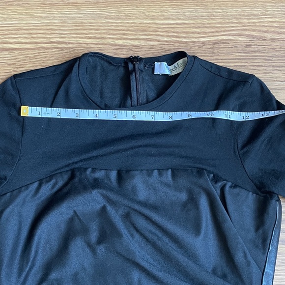Max Mara Black Sheath Dress Sheer Shoulder Sleeve Leather Trim Made in Italy - Picture 10 of 16